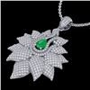 Image 1 : 3 ctw Emerald & Micro VS/SI Diamond Designer Necklace 18k White Gold - REF-290R9K