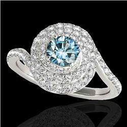 2.11 ctw SI Certified Fancy Blue Diamond Halo Ring 10k White Gold - REF-193R6K