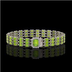 25.34 ctw Peridot & Diamond Bracelet 14K White Gold - REF-318N2F