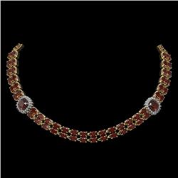 33.54 ctw Garnet & Diamond Necklace 14K Yellow Gold - REF-527W3H