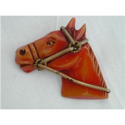 Rare bakelite horse head brooch #1504484