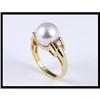 Image 1 : SIMPLE 14K YELLOW GOLD PEARL AND DIAMOND RING #1504730