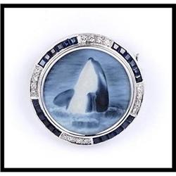 SIMPLE 18K WHITE GOLD WHALE BROOCH #1504818