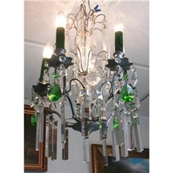 Art Deco Clear & Green Crystal Chandelier 1920s#1504913