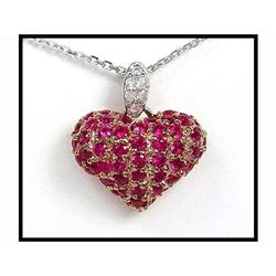 18K Pink Gold Ruby Diamond Heart Pendant #1517057