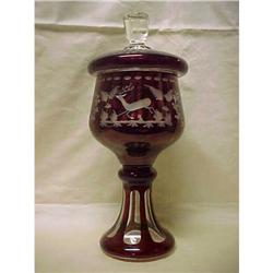 Red Bohemian Glass  Covered  Candy Dish #1517332