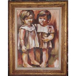 ORIG OIL PAINTING OF TWO BABY SISTERS #1517391