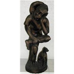 WOOD FOLK ART SCULPTURE OF A MAN IN THOUGHT #1517392