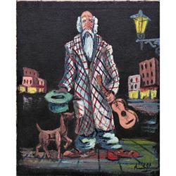 ORIG OIL PAINTING OF A STREET MUSICIAN W/GUITAR#1517400