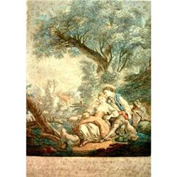 Amazing French Watercolor Lithography, Couple #1528646