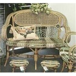 Rare French Rattan Setee and foot stools c #1528793