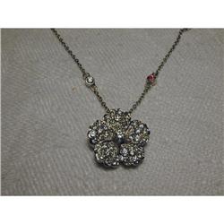 Estate 18K WG Gold Diamond Ruby Floral Necklace#1528850