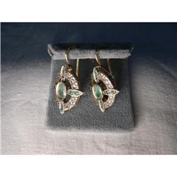 18K Pink Gold Rose Cut Diamond Emerald Earrings#1528858