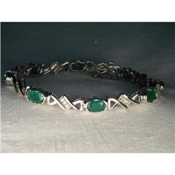 Estate 14K WG Gold Emerald Diamond Bracelet  #1528861