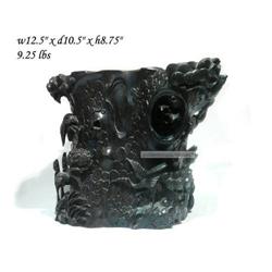 Vintage Chinese India Zitan Crane Carved Brush #1529104