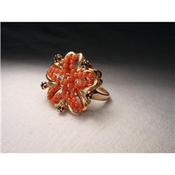 18K Pink Rose Gold Handmade Coral Sapphire Ring#1540667