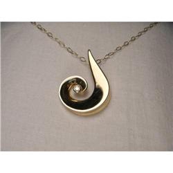 14K YG Gold Diamond Swirl Pendant Necklace #1540681