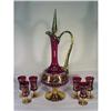 Image 1 : Judaic Ruby Gold Enamel Glass Cordial Set #1540743