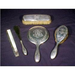 Antique 5 Piece Sterling Silver Vanity Set  #1540754