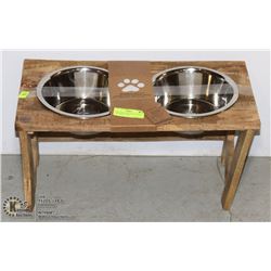 NEW LARGE SOLID WOOD RAISED DOG DISH HOLDER