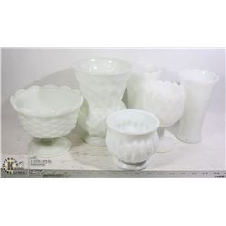 BOX WITH 6 ASSORTED MILK GLASS