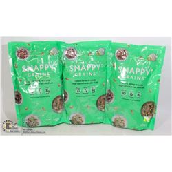 THREE BAGS OF SNAPPY GRAINS NATURAL BARLEY