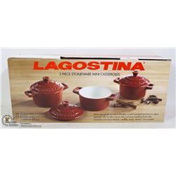 NEW LAGOSTINA 3 PC MINI STONEWARE CASSEROLE DISHES