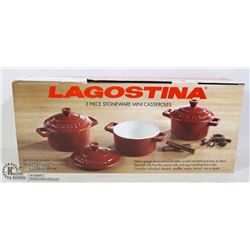 NEW LAGOSTINA 3 PC MINI STONEWARE CASSEROLE DISHES