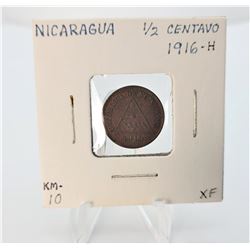 26)  NICARAGUA 1916-H 1/2 CENTAVO COIN.