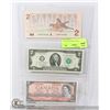 Image 1 : THREE BILLS-$2(CAN-1954),$2(CAN-1986),$2(US-2013)