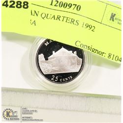 PROOF CANADIAN QUARTER 1992 MANITOBA