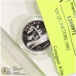 PROOF CANADIAN QUARTER 1992 ONTARIO
