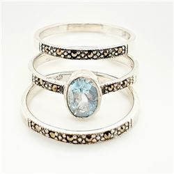 SILVER BLUE TOPAZ MARCASITE  STACKING RING