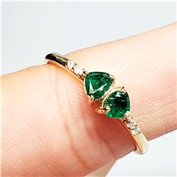 10K YELLOW GOLD GENUINE EMERALD(0.23CT) DIAMOND