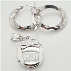 SILVER HOOPS AND PENDANT SET