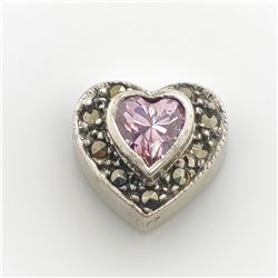 SILVER AMETHYST MARCASITE HEART SHAPED CHARM