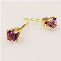 14K YELLOW GOLD AMETHYST SCREW BACK, STUD EARRINGS