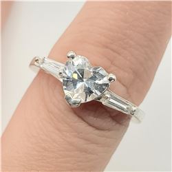 SILVER CUBIC ZIRCONIA HEART SHAPED RING