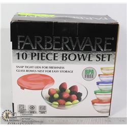NEW 10PC FARBERWARE GLASS BOWL/ LID SET