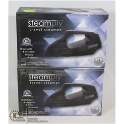 TWO BLACK STEAMPLY TRAVEL STEAMERS