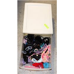 LARGE PLASTIC DRAWER FILLED WITH HAIR ITEMS