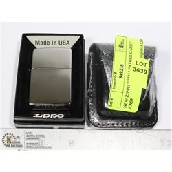 NEW ZIPPO WITH LEATHER CARRY CASE