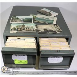 GREEN DOUBLE METAL FILING BOX : POSTCARDS SORTED