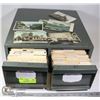 Image 1 : GREEN DOUBLE METAL FILING BOX : POSTCARDS SORTED