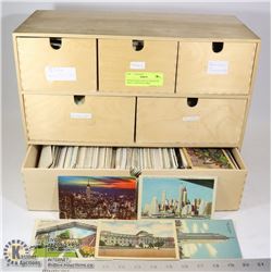 WOODEN IKEA BOX OF DRAWERS : ABOUT 3000 POSTCARDS