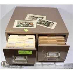 BROWN DOUBLE METAL FILING BOX POSTCARDS ABOUT 1500
