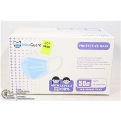 BOX OF 50 MIRA GUARD PROTECTIVE FACE MASKS