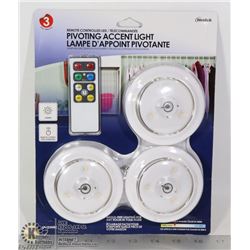 NEW 3PC REMOTE CONTROLLED LED PIVOTING ACCENT LIGHT