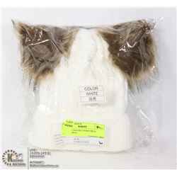 KNITTED DOUBLE POM GIRLS BEANIE WHITE