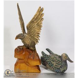 HAND CARVED EAGLE & FINELY DECORATED DUCK CARVING